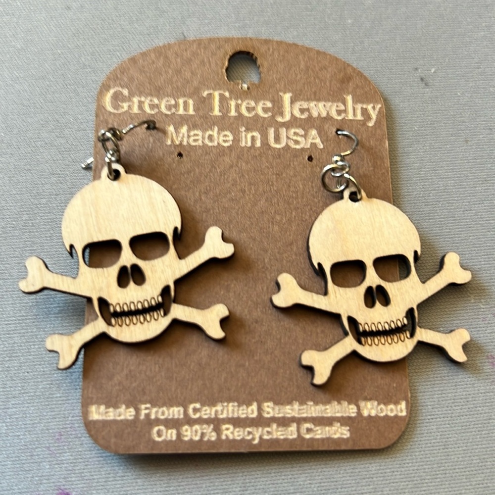 Wood Skull and Crossbones Earrings  pirates!!​